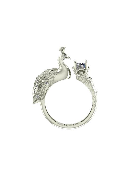 Peacock Ring Silver Gold Plated White Sapphire Adjustable Size