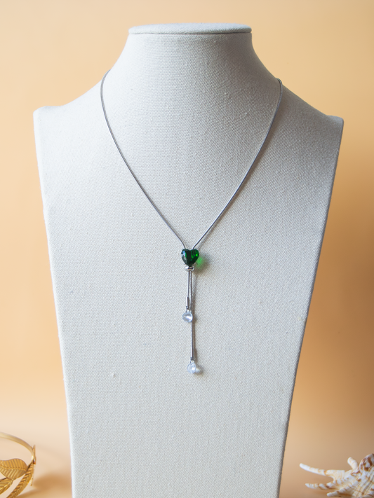 Necklace Green Heart Sapphire Silver Adjustable