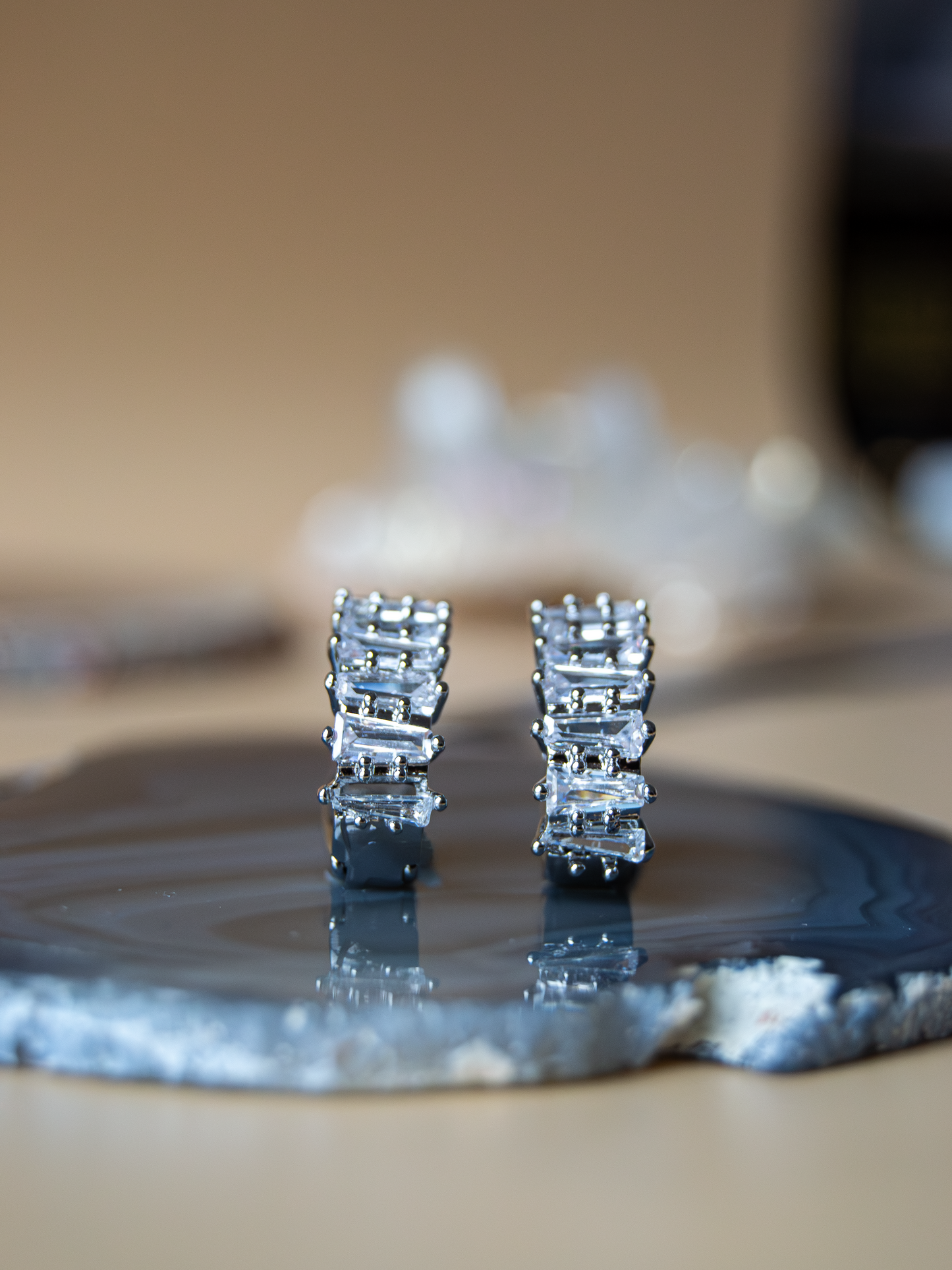 2 Pieces Diamond Earrings Silver Color Zircon Stones