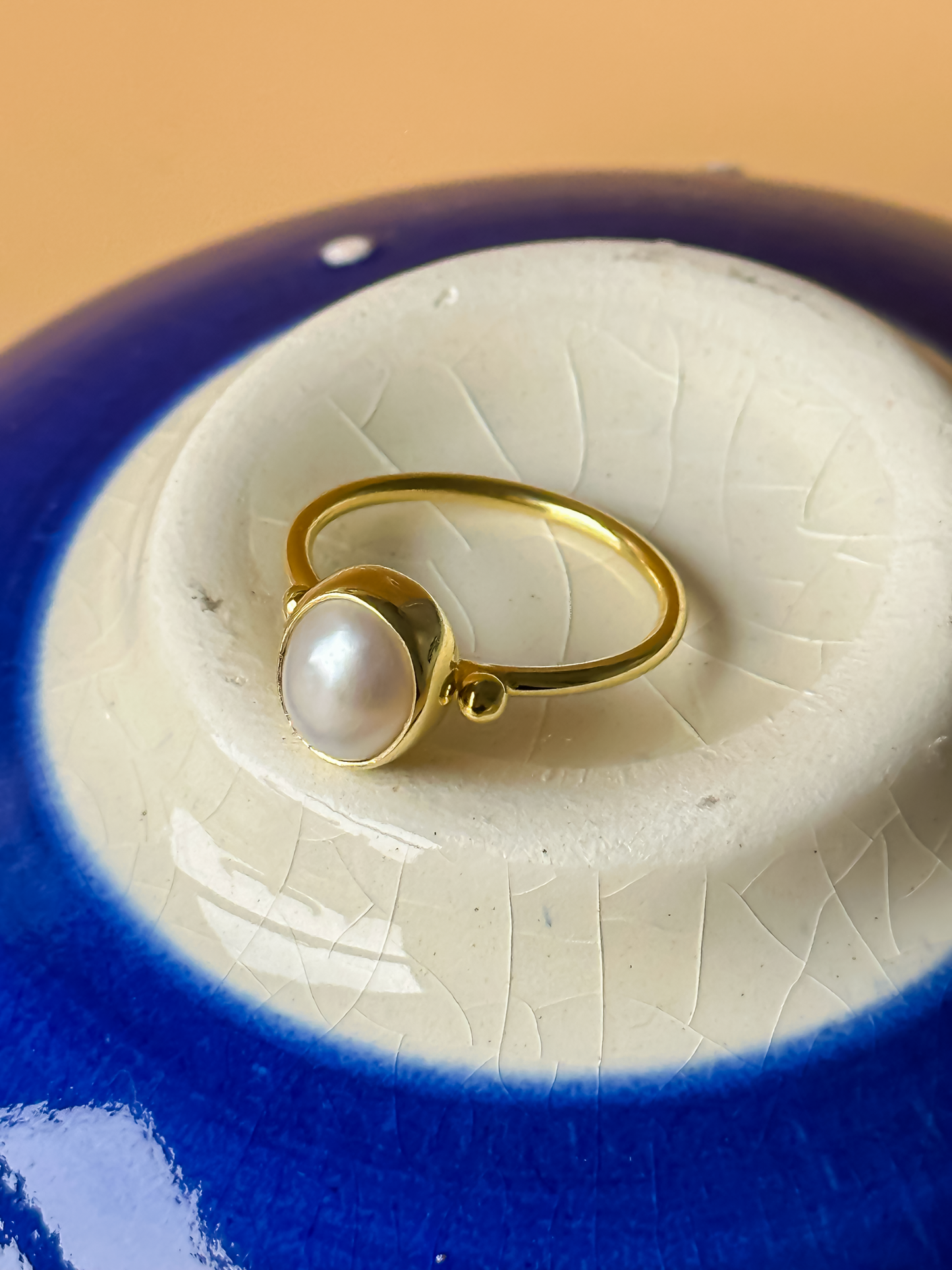 925 Silver Ring Pearl Lab Grown Gemstone Gold Plated
