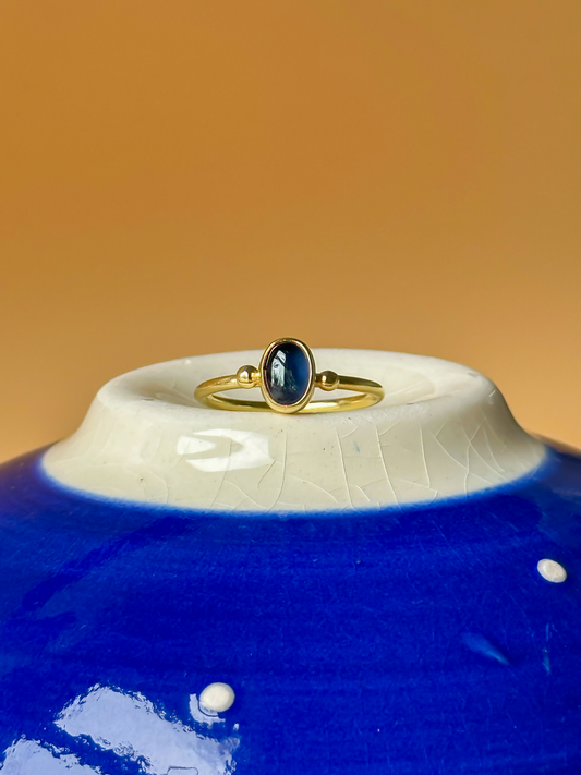 925 Silver Ring Blue Sapphire Gemstone 14K Gold Plated