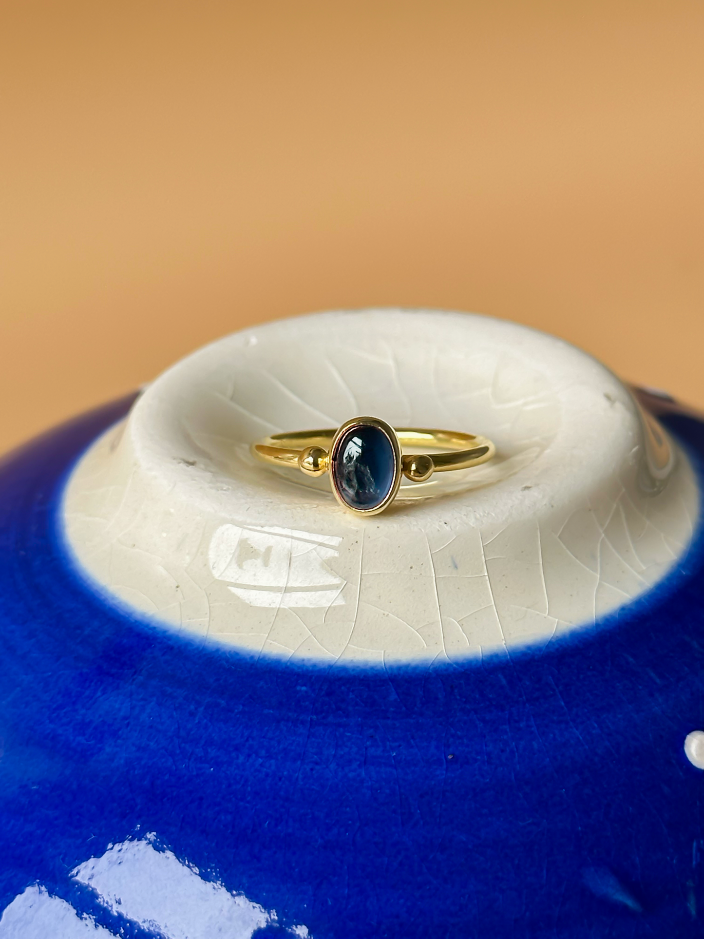 925 Silver Ring Blue Sapphire Gemstone 14K Gold Plated